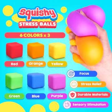 Stress Cube Fidget Toys for Kids: 18 Pack Squeeze Stress Balls Stress Relief Toys for Anxiety - Squishy Balls Sensory Fidget Toys for Kids Adults Autism in Classroom Office Party