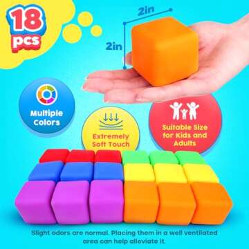 Stress Cube Fidget Toys for Kids: 18 Pack Squeeze Stress Balls Stress Relief Toys for Anxiety - Squishy Balls Sensory Fidget Toys for Kids Adults Autism in Classroom Office Party