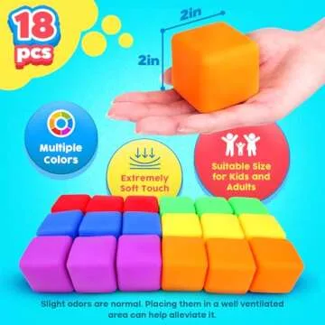 Stress Cube Fidget Toys for Kids: 18 Pack Squeeze Stress Balls Stress Relief Toys for Anxiety - Squishy Balls Sensory Fidget Toys for Kids Adults Autism in Classroom Office Party