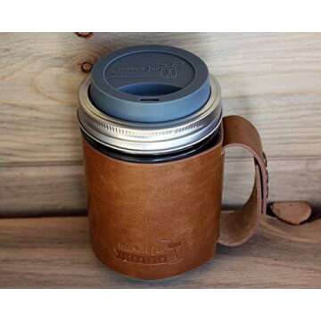 Silicone Drinking Lids with Rust Proof Stainless Steel Bands by Mason Jar Lifestyle (2 Pack, Charcoal Gray, Wide Mouth)