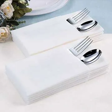 FOCUSLINE 100 Disposable Bathroom Napkins, Linen-Feel Paper Guest Towels, Soft and Absorbent Paper Hand Towels Party Napkins for Bathroom, Kitchen, Dinner, or Event, White, 12" x 17"