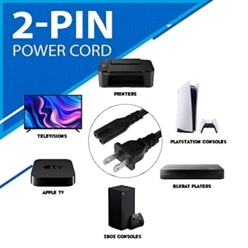 5ft AC 2 Prong C8 Power Cord for TV & Gaming