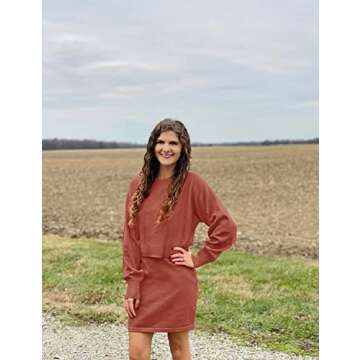 MEROKEETY Women's Puff Sleeve 2 Piece Knit Outfits Solid Color Crop Top Bodycon Skirt Set Sweater