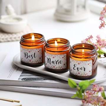 Nurse Appreciation Candle Set Gifts for Nurses, Nurse Week Gift Graduation Nurse Gift Practitioner Gifts, Best Nurse Ever 3 Pack Scented Nurse Retirement Candles Gifts