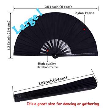 Amajiji Large Folding Hand Rave Fan for Women/Men, Chinease/Japanese Bamboo and Nylon-Cloth Folding ...