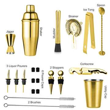 Soing Gold 24-Piece Cocktail Shaker Set,Perfect Home Bartending Kit for Drink Mixing,Stainless Steel...