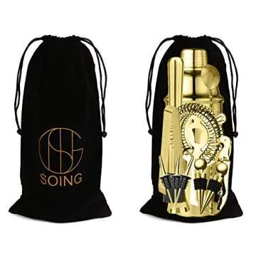 Soing Gold 24-Piece Cocktail Shaker Set,Perfect Home Bartending Kit for Drink Mixing,Stainless Steel Bar Tools with Stand,Velvet Carry Bag & Recipes Included