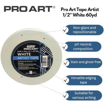 Pro Art Artist Tape, 1/2-Inch by 60-Yard, White, Non-Glare and Residue-Free