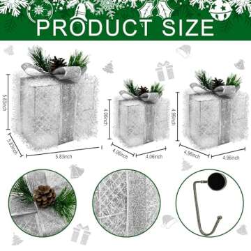 Hexagram Christmas Stocking Holders for Mantle LED Gift Box Set of 3, Christmas Decorations Indoor for Home Fireplace Floor, Stocking Hangers for Mantel, Xmas Lighted Decor Stocking Holder Silver