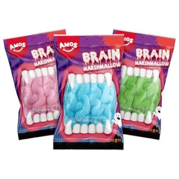 Amos Halloween Gummy Brain Marshmallow Treats, 5.29oz - Perfect for Trick or Treat Bags