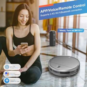 MAMNV Robot Vacuum and Mop Combo, WiFi/App, Robotic Vacuum Cleaner with Schedule, 2 in 1 Mopping Robot Vacuum with Watertank and Dustbin, Self-Charging, Slim, Ideal for Hard Floor, Pet Hair, Carpet