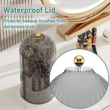 GAXmi Makeup Brush Holder with Lid Cosmetic Tools Organizer 360 Rotating Waterproof Dustproof Makeup Brushes Storage for Vanity, Grey