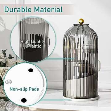 GAXmi Makeup Brush Holder with Lid Cosmetic Tools Organizer 360 Rotating Waterproof Dustproof Makeup Brushes Storage for Vanity, Grey