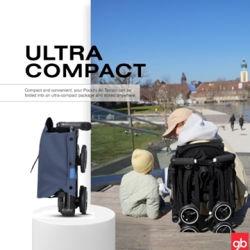 gb Pockit+ All-Terrain, Ultra Compact Lightweight Travel Stroller with Canopy and Reclining Seat in Night Blue, 10.6 pounds
