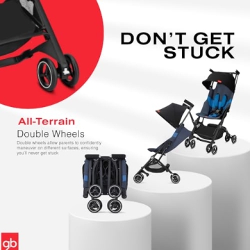 gb Pockit+ All-Terrain, Ultra Compact Lightweight Travel Stroller with Canopy and Reclining Seat in Night Blue, 10.6 pounds