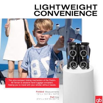 gb Pockit+ All-Terrain, Ultra Compact Lightweight Travel Stroller with Canopy and Reclining Seat in Night Blue, 10.6 pounds