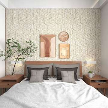 MelunMer Geometric Peel and Stick Wallpaper Gold 393In L 17.7In W Self Adhesive Removable Wallpaper ...