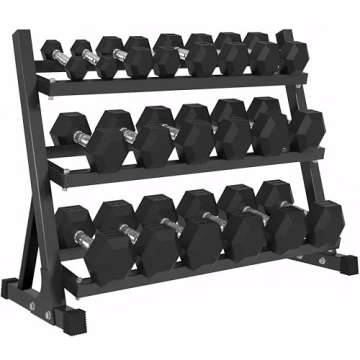 450 LBS Rubber Hex Dumbbell Set with Rack, Weight Set for Home Gym, Strength Training, Fitness Cente...