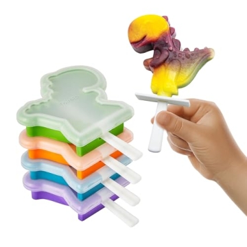 Tovolo Silicone Popsicle Molds with Sticks (4-Pack, Dino) - Reusable Ice Pop Molds for Homemade Flav...