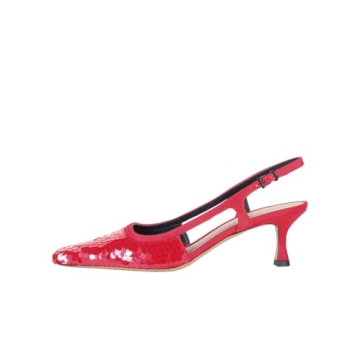 anteikira Women's Fashion Square Toe Kitten Heel Sequins Pumps 2 Inch Closed Toe Low Heel Slingback ...