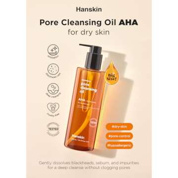 Hanskin AHA Pore Cleansing Oil for Dry Skin, Exfoliating, Waterproof Makeup Remover Facial Cleanser,...