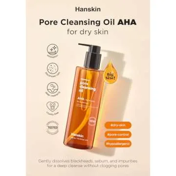 Hanskin AHA Pore Cleansing Oil for Dry Skin, Exfoliating, Waterproof Makeup Remover Facial Cleanser,...