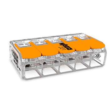 WAGO Compact Splicing Connector, for All Conductor Types, max.6 mm², 5-Conductor,with levers, Transparent housing, Surrounding air Temperature, max 85°C (T85), 6,00 mm², Transparent, 221-615 (15 pcs)