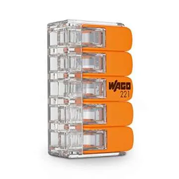 WAGO Compact Splicing Connector, for All Conductor Types, max.6 mm², 5-Conductor,with levers, Transparent housing, Surrounding air Temperature, max 85°C (T85), 6,00 mm², Transparent, 221-615 (15 pcs)