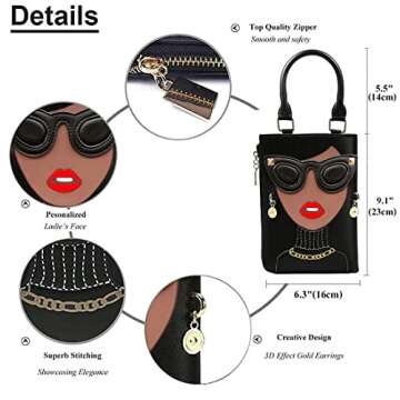 Novelty Unique 3D Lady Face PU Leather Top Handle Satchel Handbags for Women Funky Tote Purse Hobo C...