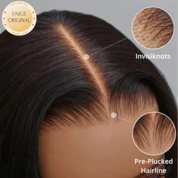 UNICE Bye Bye Knots 7x5 Pre Cut Lace Skunk Stripe Loose Wave Wig Pre Bleached Invisible Knots Black Red Blonde Highlights Lace Front Wigs Human Hair Glueless Wig Pre Plucked 150% Density 22inch