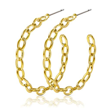Benevolence LA Chain Hoop Earrings for Women, Hoop Earrings for Women, Chunky Gold Plated Hoop Earrings, Large Gold Dipped Hoop Earrings, Women's Hoop Earrings 30mm