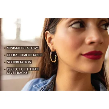 Benevolence LA Chain Hoop Earrings for Women, Hoop Earrings for Women, Chunky Gold Plated Hoop Earrings, Large Gold Dipped Hoop Earrings, Women's Hoop Earrings 30mm