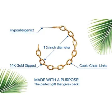 Benevolence LA Chain Hoop Earrings for Women, Hoop Earrings for Women, Chunky Gold Plated Hoop Earrings, Large Gold Dipped Hoop Earrings, Women's Hoop Earrings 30mm