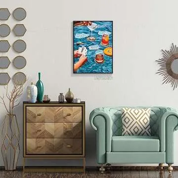 Cmoqtiv Vintage Funky Preppy Blue Poker Playing Cards Wall Art - Retro Trendy Cocktail Posters Room Aesthetic - Funny Champagne Cocktail Prints Paintings Bar Cart Decor Picture 12x16in Unframed