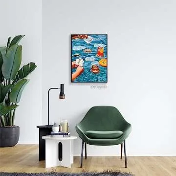 Cmoqtiv Vintage Funky Preppy Blue Poker Playing Cards Wall Art - Retro Trendy Cocktail Posters Room Aesthetic - Funny Champagne Cocktail Prints Paintings Bar Cart Decor Picture 12x16in Unframed