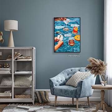 Cmoqtiv Vintage Funky Preppy Blue Poker Playing Cards Wall Art - Retro Trendy Cocktail Posters Room Aesthetic - Funny Champagne Cocktail Prints Paintings Bar Cart Decor Picture 12x16in Unframed