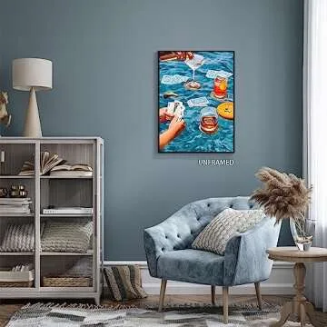 Cmoqtiv Vintage Funky Preppy Blue Poker Playing Cards Wall Art - Retro Trendy Cocktail Posters Room Aesthetic - Funny Champagne Cocktail Prints Paintings Bar Cart Decor Picture 12x16in Unframed