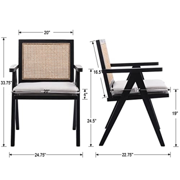 QUINJAY Rattan Dining Chairs Set Farmhouse Style Comfort