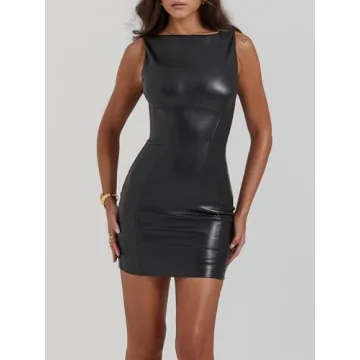 Stylish Zebaexf Faux PU Leather Mini Dress for Women