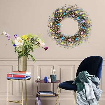 Egolot 24 Inch Spring Easter Colorful Eggs Wreath for Front Door, Easter Colorful Home Decoration Ea...