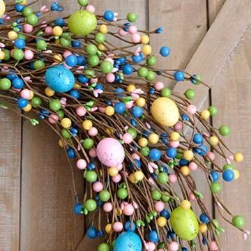Egolot 24 Inch Spring Easter Colorful Eggs Wreath for Front Door, Easter Colorful Home Decoration Easter Eggs and Berries Wreath for Indoor and Outdoor Use, Grapevine Easter Egg Wreath