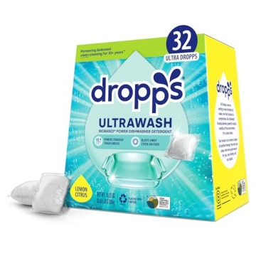 Dropps UltraWash Dishwasher Pods, Lemon Citrus (32 Pods) - Eco-Friendly Deep Clean Solution for Spar...
