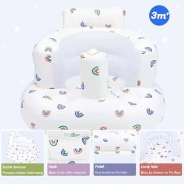 AirSwim Inflatable Baby Chair, Baby Inflatable Seat for Babies 3 Months and Up Summer Inflatable Baby Seat for Sitting Up, Blow Up Baby Floor Seat with Built in Air Pump, Rainbow