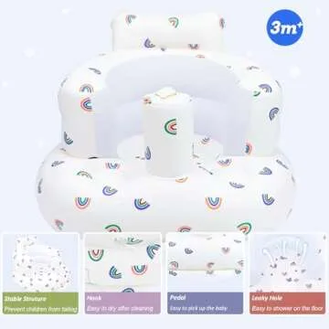 AirSwim Inflatable Baby Chair, Baby Inflatable Seat for Babies 3 Months and Up Summer Inflatable Baby Seat for Sitting Up, Blow Up Baby Floor Seat with Built in Air Pump, Rainbow