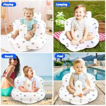 AirSwim Inflatable Baby Chair, Baby Inflatable Seat for Babies 3 Months and Up Summer Inflatable Baby Seat for Sitting Up, Blow Up Baby Floor Seat with Built in Air Pump, Rainbow