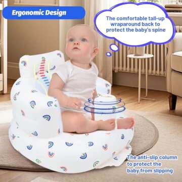 AirSwim Inflatable Baby Chair, Baby Inflatable Seat for Babies 3 Months and Up Summer Inflatable Baby Seat for Sitting Up, Blow Up Baby Floor Seat with Built in Air Pump, Rainbow
