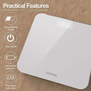RENPHO Digital Bathroom Scales Weighing Scale with High Precision Sensors Body Weight Scale (Stone/lb/kg) - White, Core 1S