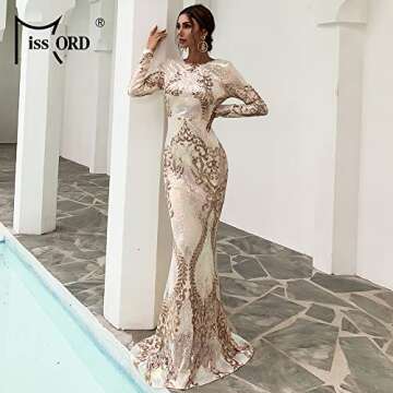 Elegant Sequin Long Sleeve Prom Dress for Women