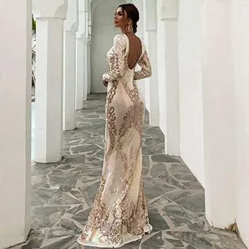 Elegant Sequin Long Sleeve Prom Dress for Women