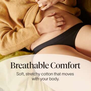 Cora Period Underwear | Reusable | Absorbent | Leak Protection | Menstrual Panties | Bikini | Black | Stretch Waist | Bladder Leaks | Mild Incontinence | Postpartum | Medium | 1 Count